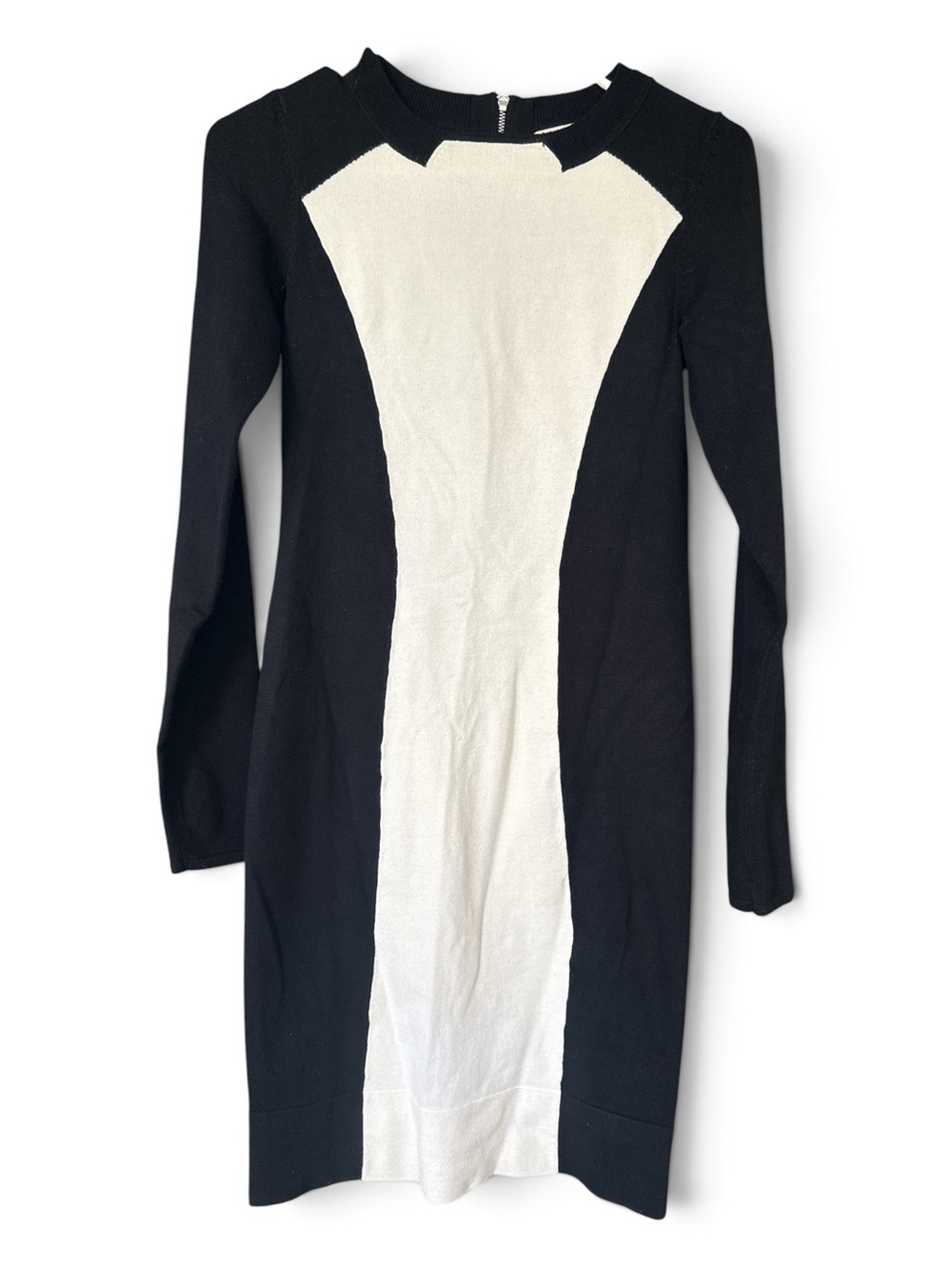 Karen Millen Black and White Long Sleeve Colorblock Sheath Dress